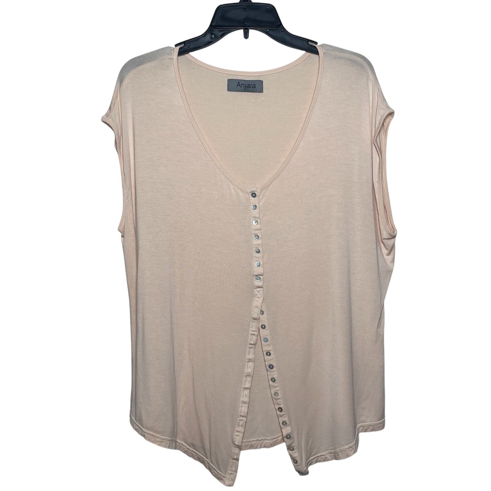 Anjara Women Peach Button Front V-Neck Cap Sleeve Top Size Small‎